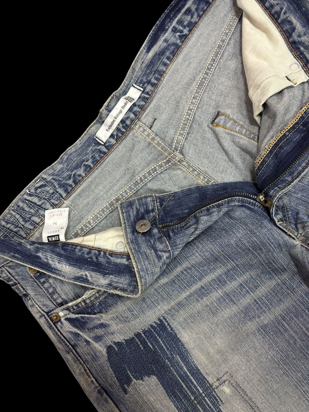 Edwin × Japanese Brand Vintage Edwin XV Distressed Patchwork Blue Washed Jeans Size US 36 / EU 52 - 5 Thumbnail
