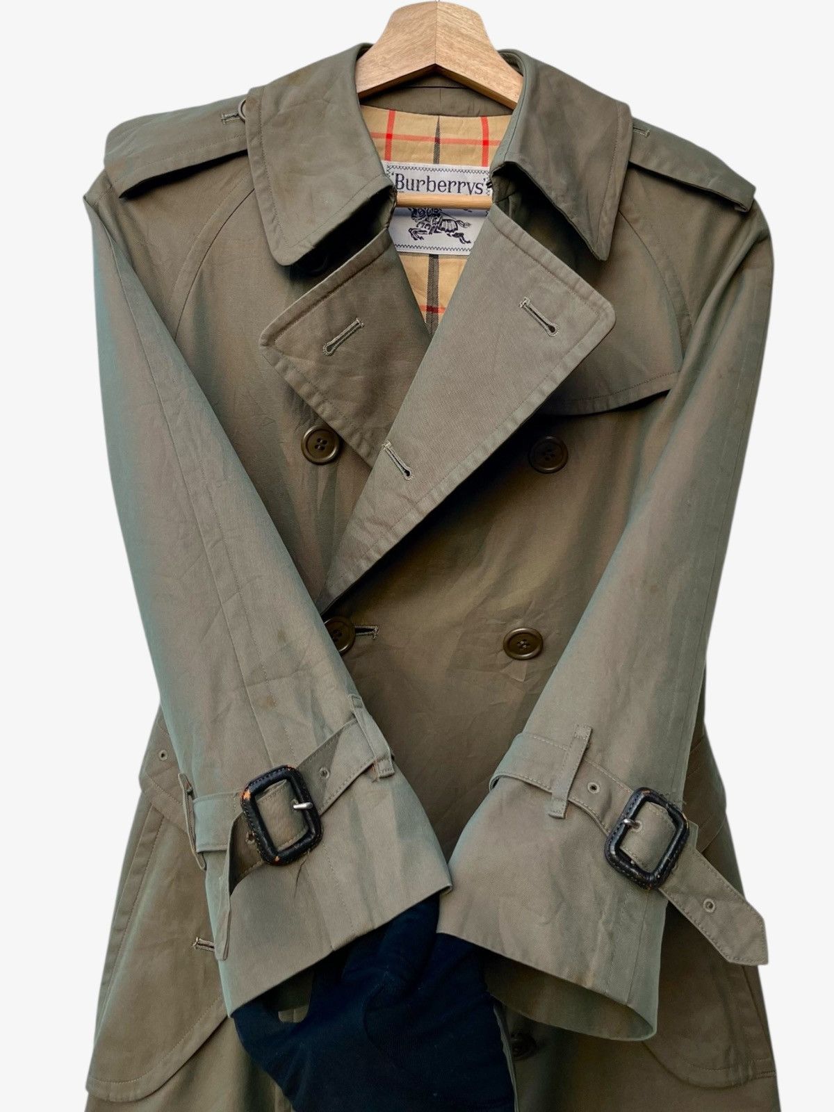 Burberry 80s/90s Burberrys Trench Coat Classic Double Breasted Olive Size S / US 4 / IT 40 - 11 Thumbnail