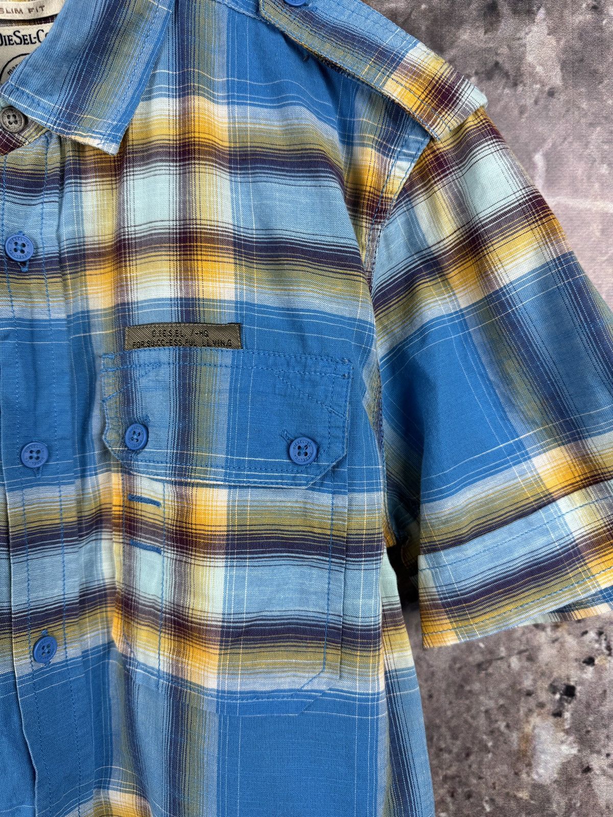 Diesel Diesel Plaid Utility Short Sleeve Button Up Shirt Blue Check Size US S / EU 44-46 / 1 - 5 Thumbnail