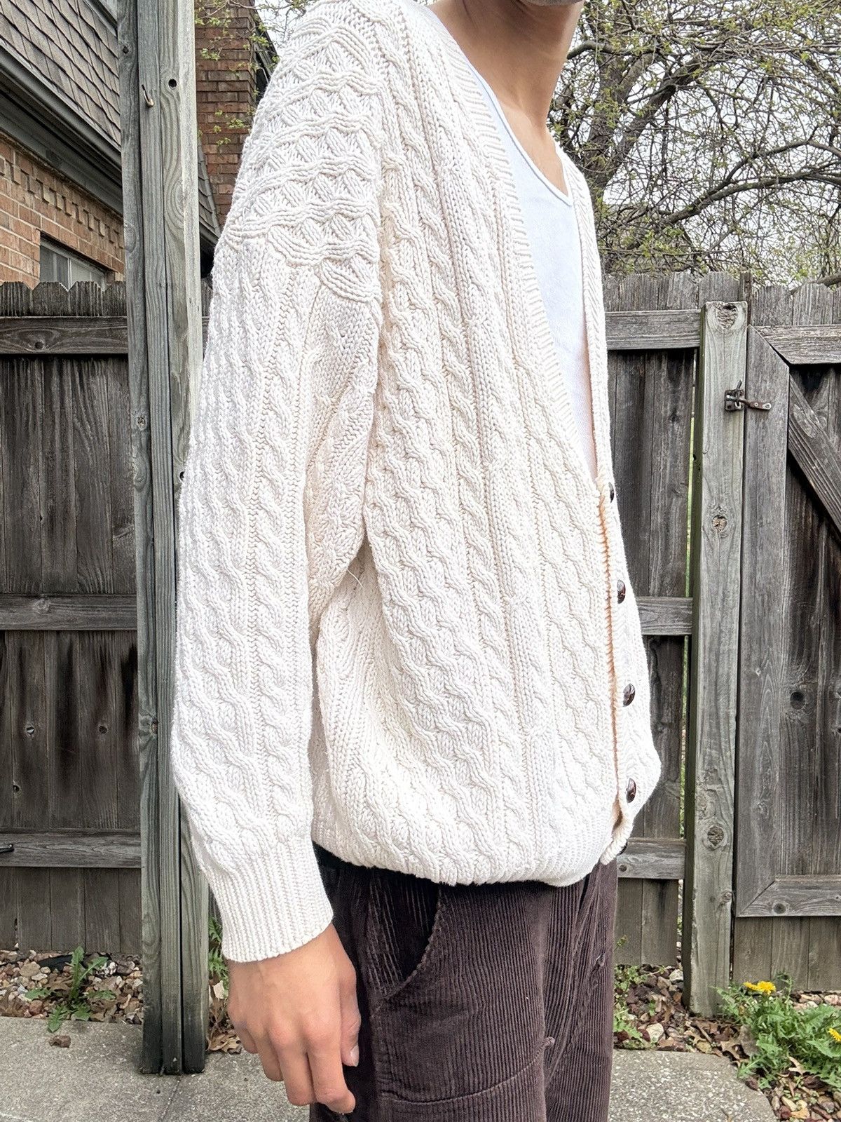 Gap 90s GAP Cable Knit Plain Jane Button-Front Cotton Cardigan Size US XL / EU 56 / 4 - 2 Thumbnail