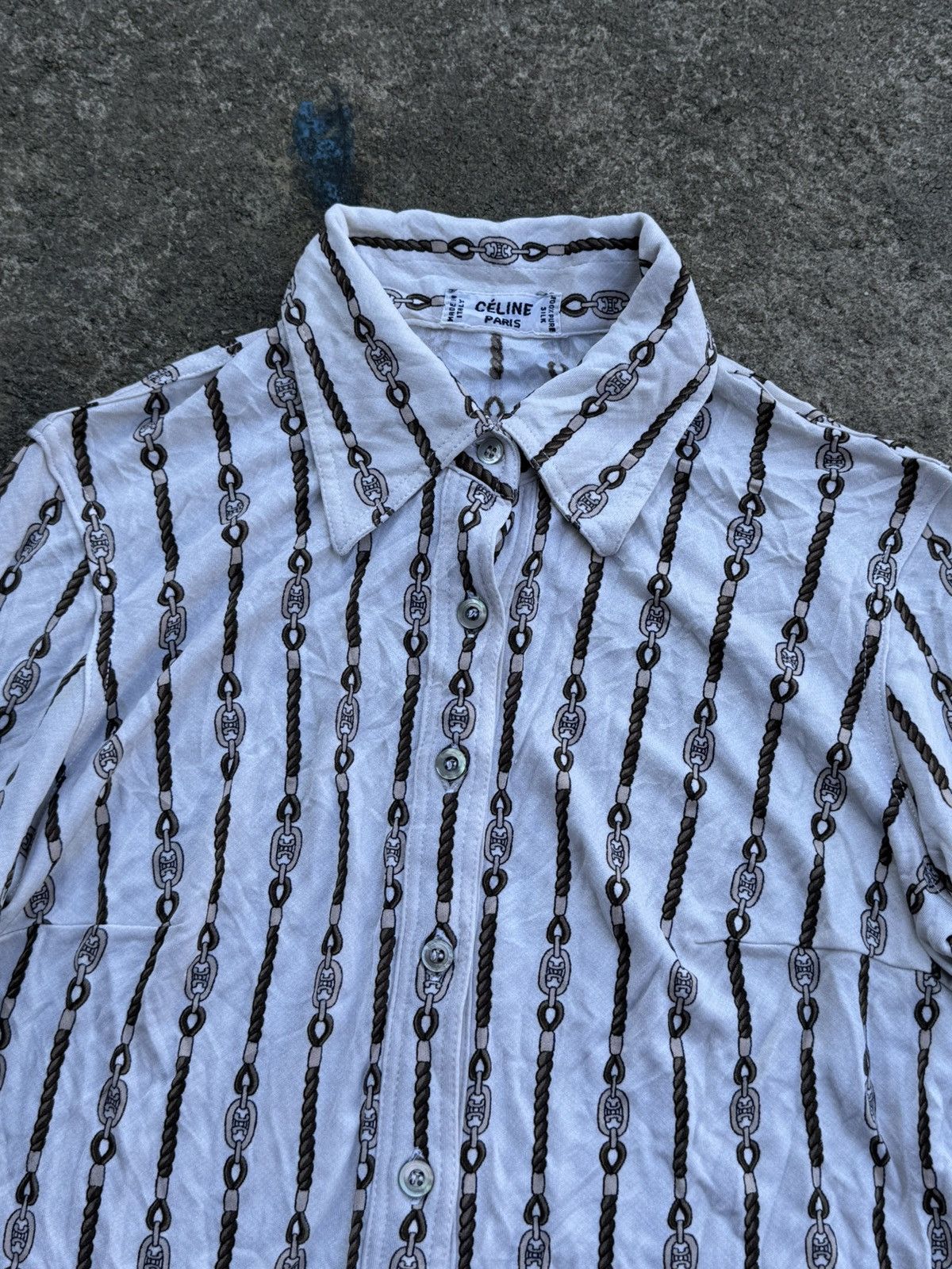 Celine Celine Monogram Rope Button Shirt 100% Pure Silk Size S / US 4 / IT 40 - 4 Thumbnail