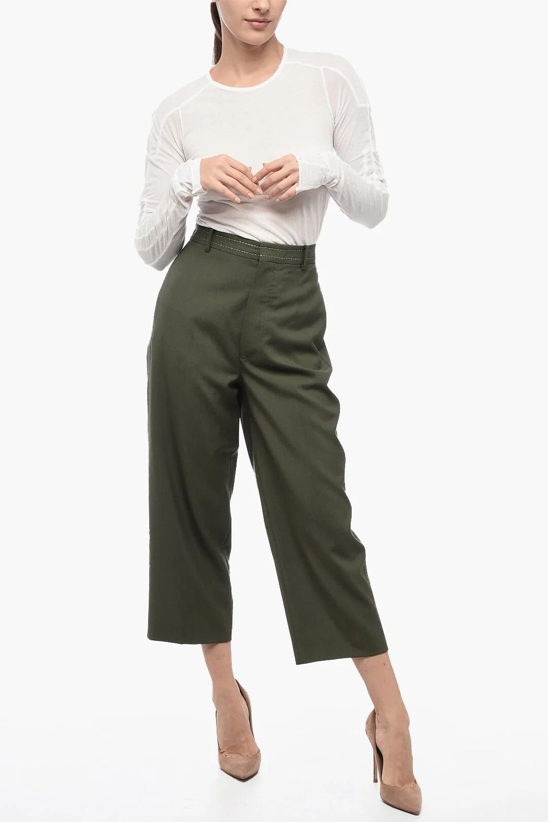 Marni og1mm0326 Cropped Pant in Green Size 27" / US 4 / IT 40 - 4 Thumbnail