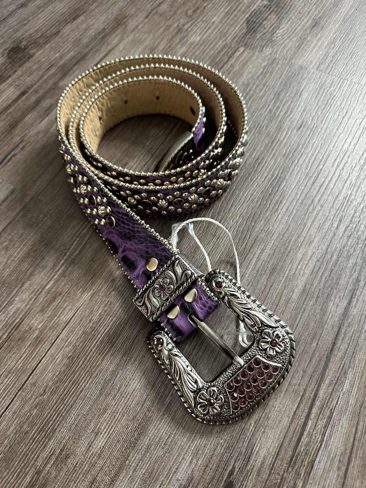 BB Simon Swarovski Crystal Purple Leather Belt 36 XXL New