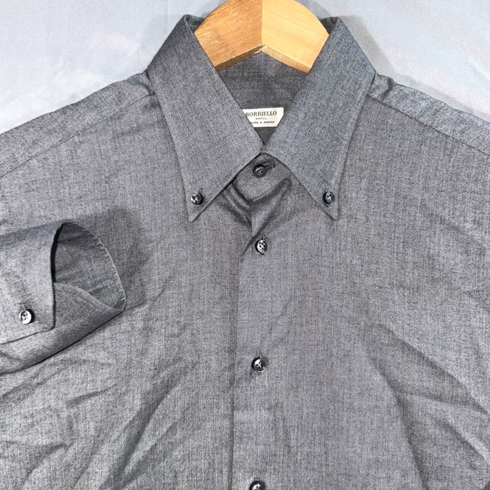 Vintage Borriello Dress Shirt Mens 15.5 39 Gray Solid Button Down Long Sleeve Casual Size US L / EU 52-54 / 3 - 7 Thumbnail