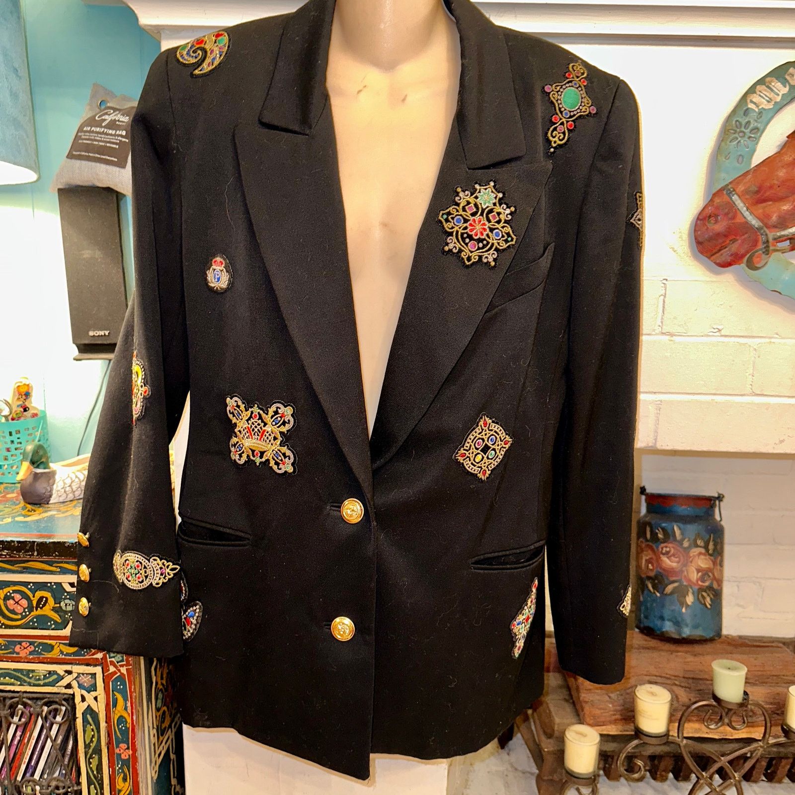 Other INCREDIBLE 80's WOOL BLAZER with PATCHES Size S / US 4 / IT 40 - 2 Thumbnail