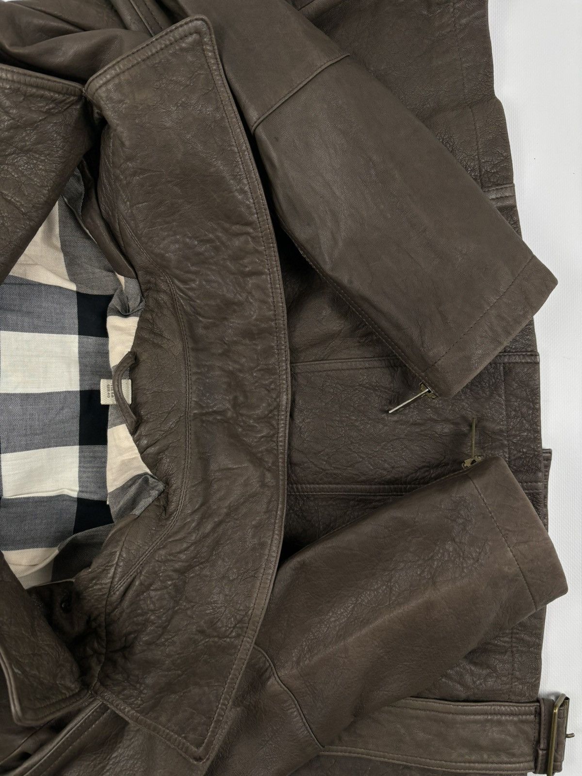 Burberry × Burberry Prorsum BRIT LAMBSKIN Nova Check Double-Breasted Zip Coat Belt Trench Jacket Size L / US 10 / IT 46 - 15 Thumbnail