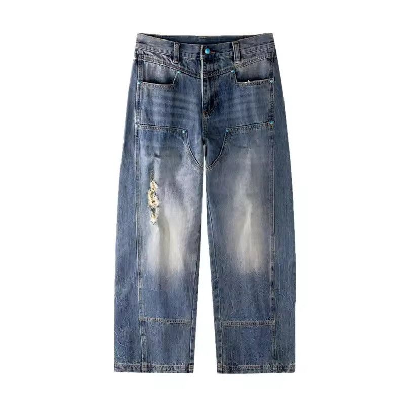 Japanese Brand Washed Blue Baggy Ripped Jeans Size US 34 / EU 50 - 5 Thumbnail