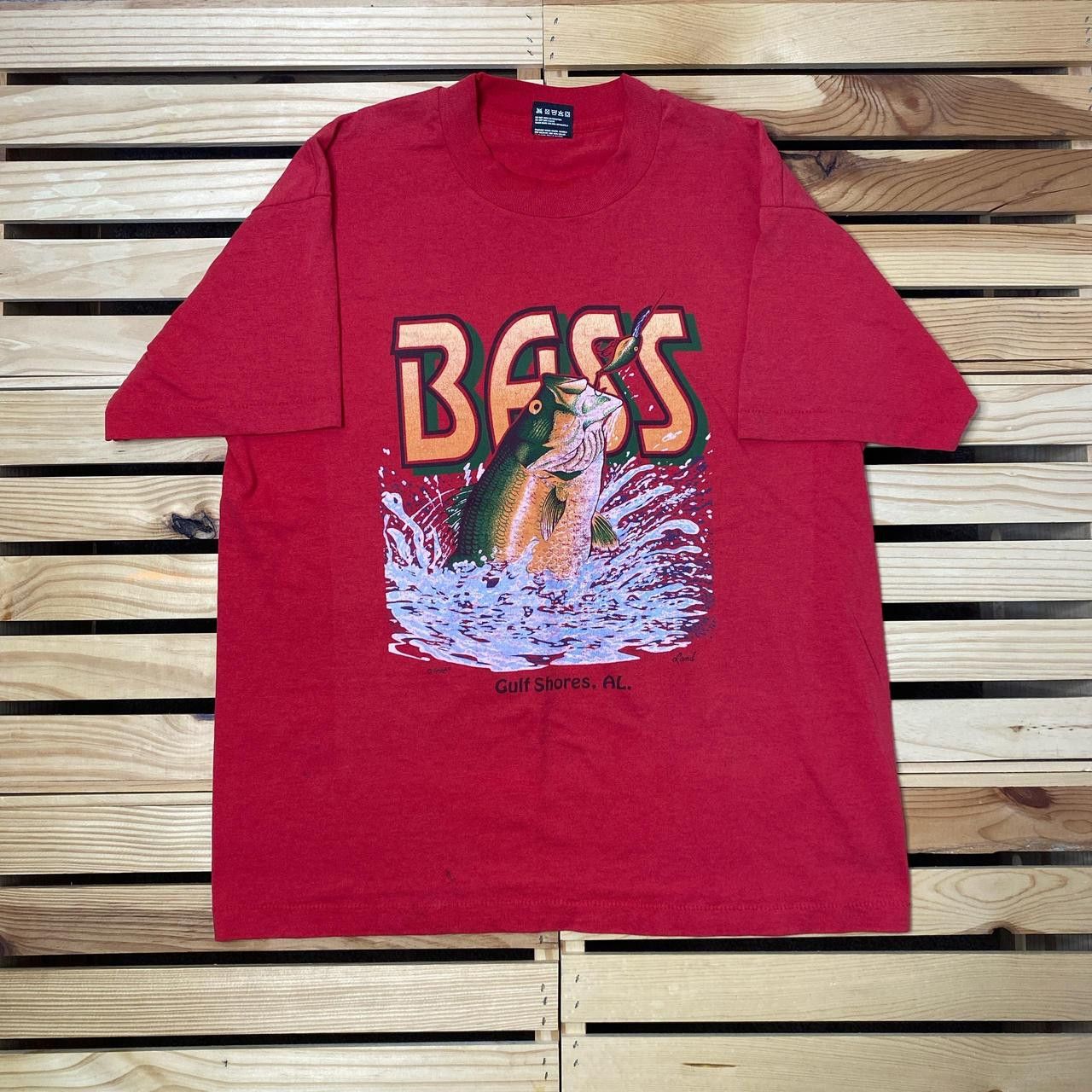 Fruit Of The Loom Vintage Gulf Shores, AL Red Bass Fishing Tee Size Large Size US L / EU 52-54 / 3 - 1 Thumbnail