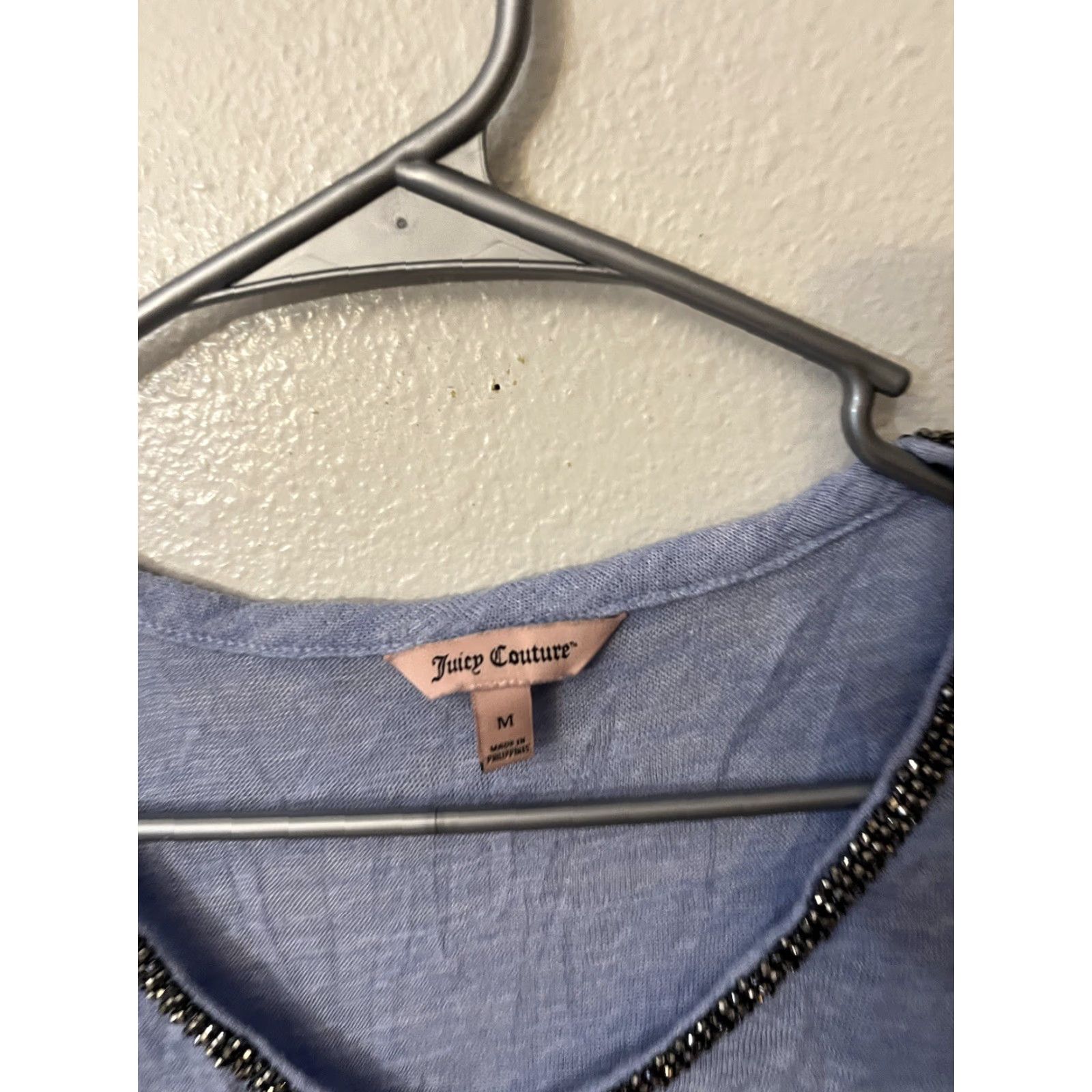 Juicy Couture VINTAGE Juicy Couture Kohls Heather Dusty Blue Cold Shoulder Beaded Neck Knit Hi Lo Med Shirt Womens Size M / US 6-8 / IT 42-44 - 2 Thumbnail