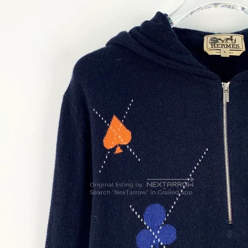 Hermes Hermes Deep Blue Poker Card Embroidered Cashmere Hooded Ha Size S / US 4 / IT 40 - 3 Thumbnail