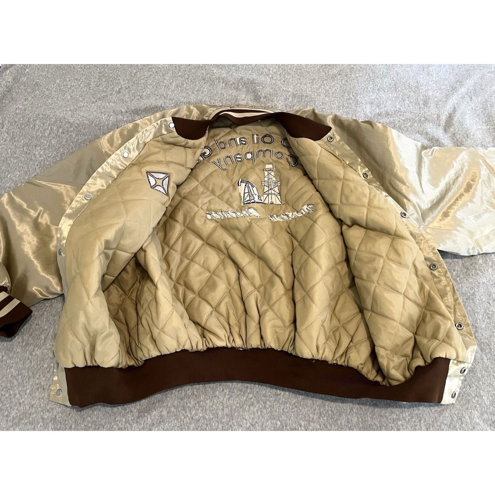 Vintage VINTAGE King Louie Satin Bomber Jacket Embroidered ARCO Oil Gas Brown XL Men Jacket Size US XL / EU 56 / 4 - 4 Thumbnail