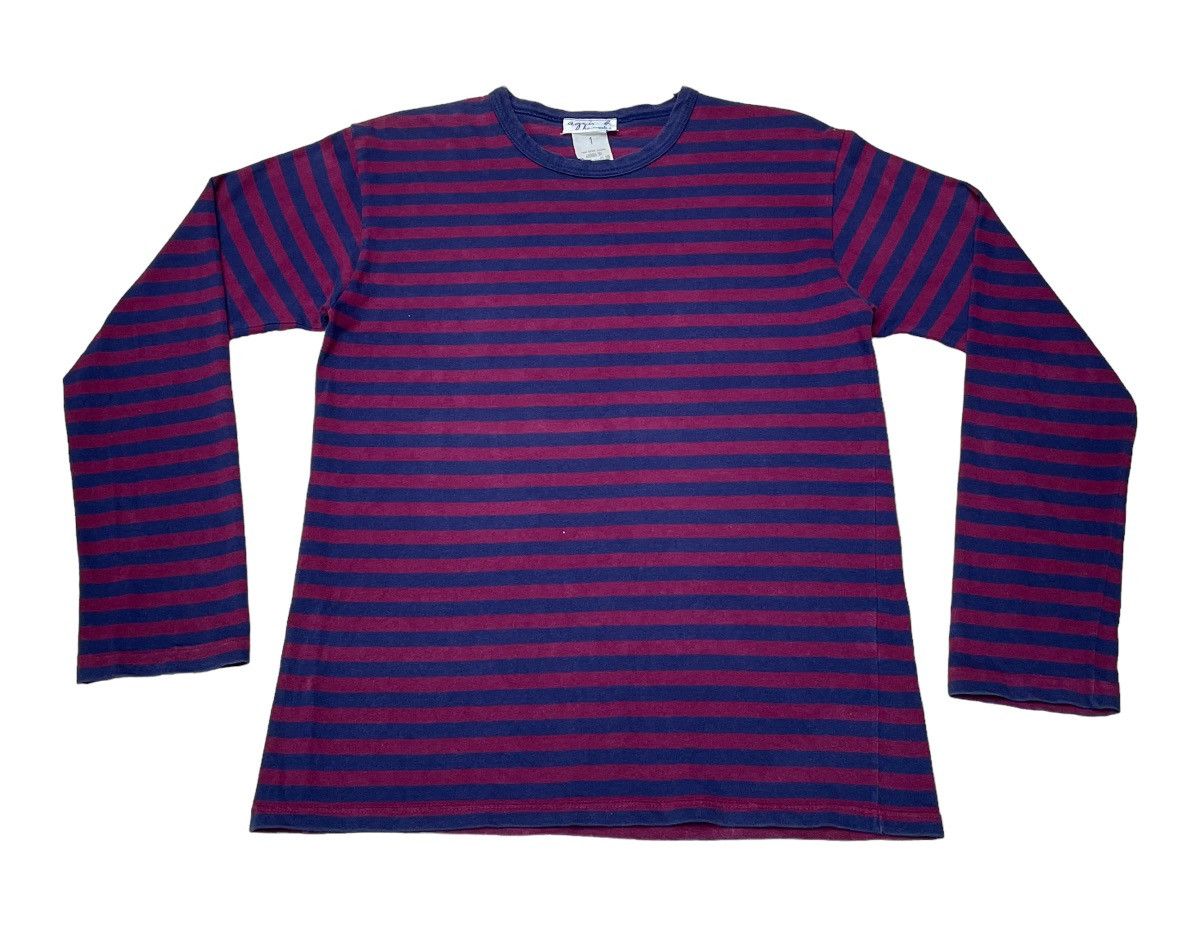 image of Vintage Brand Agnes B Homme Stripe T-Shirt 1990S in Red/Purple, Men's (Size Medium)