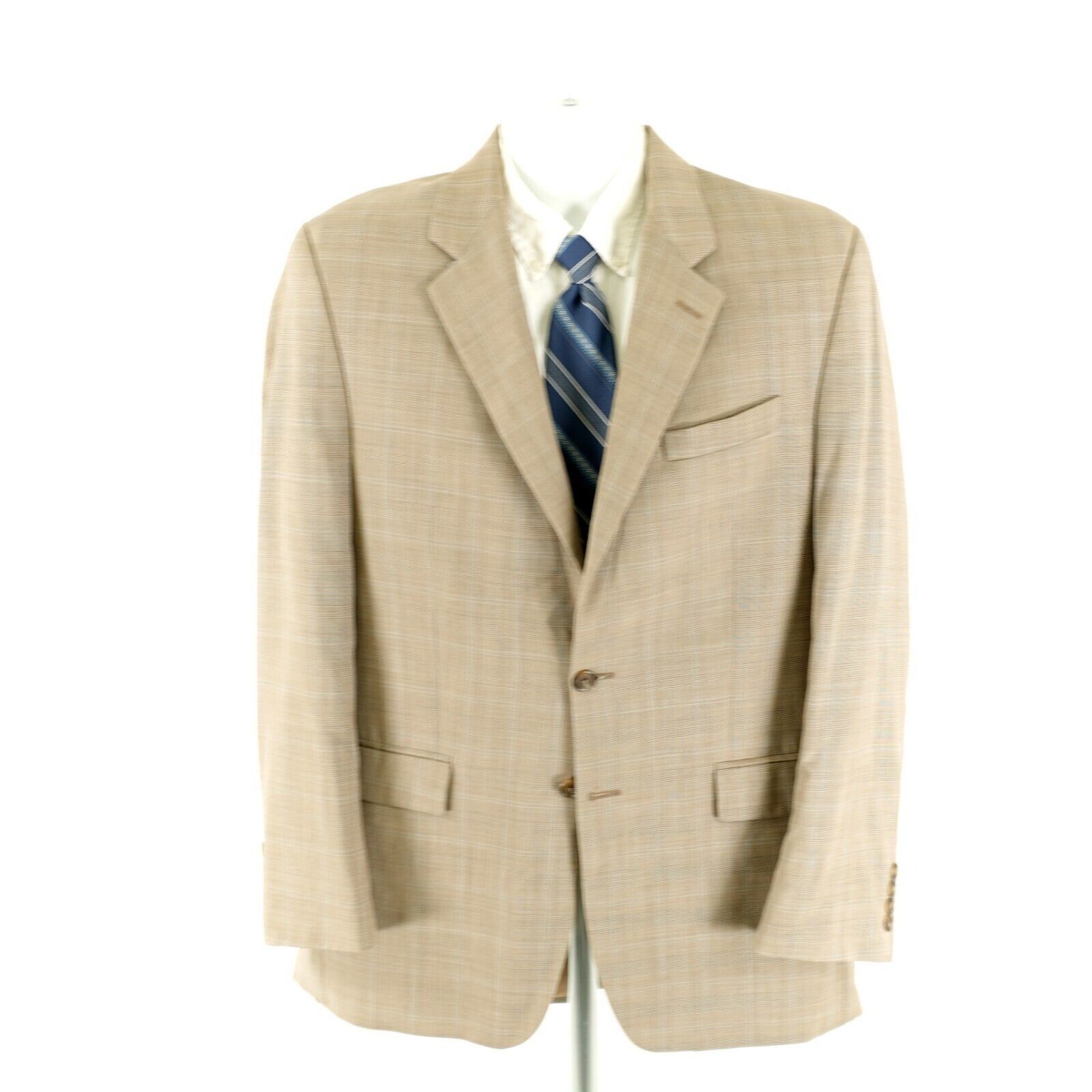 Ralph Lauren DAMAGED Lauren Ralph Lauren Wool Tan Plaid W/ Blue Windowpan Size 40L - 5 Thumbnail