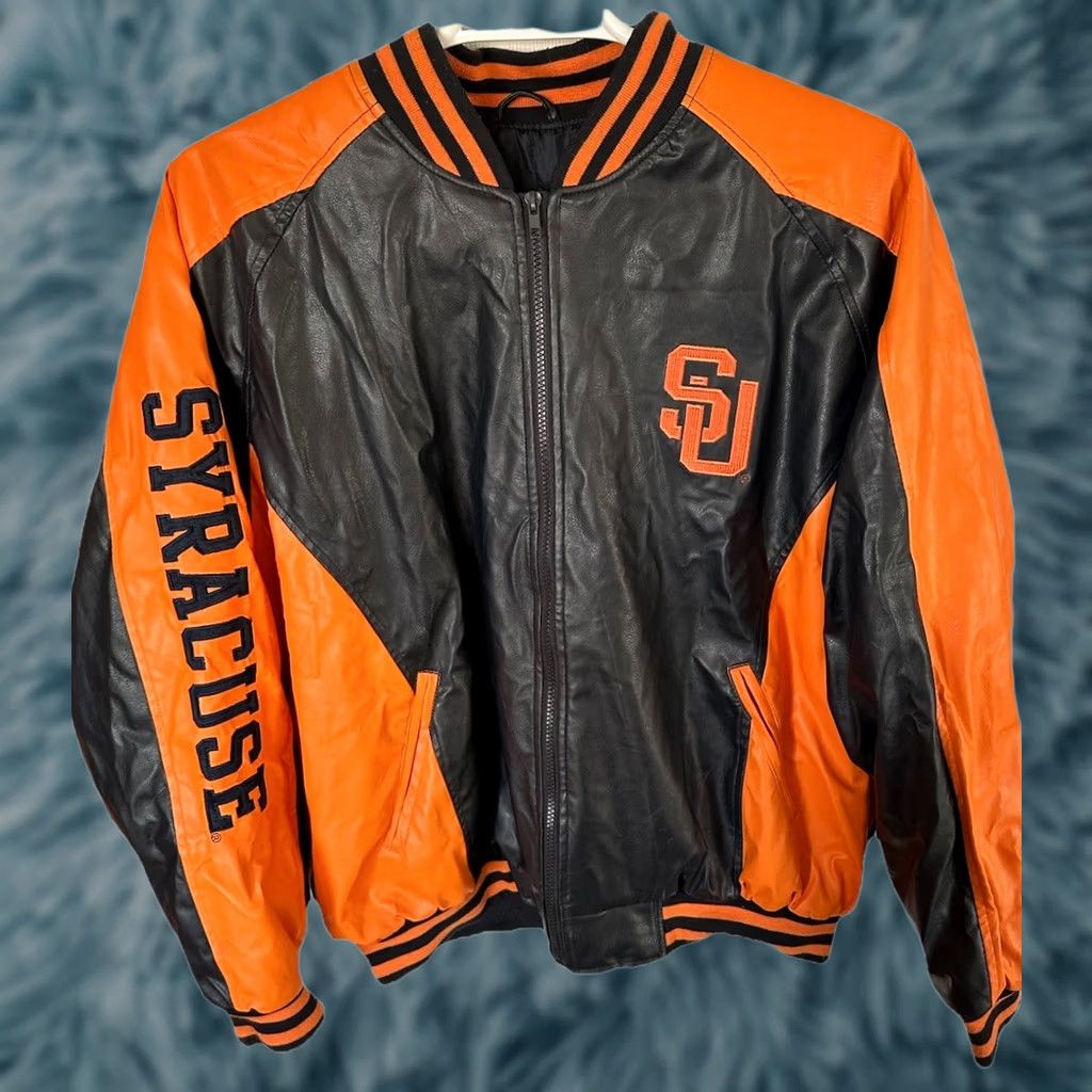 Vintage VINTAGE Steve & Barry’s Syracuse University Orangemen Leather Jacket XL Blue Bomber Jacket Men Size US XL / EU 56 / 4 - 1 Thumbnail
