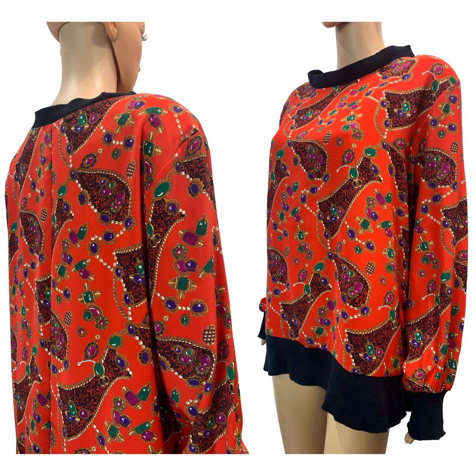 Vintage 80s Oversized Jewel Print Pullover Tunic | Silky Size M / US 6-8 / IT 42-44 - 9 Thumbnail