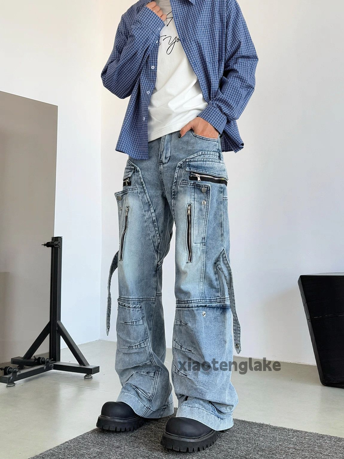 Vintage Unisex washed faded loose baggy hiphop cargo jeans Size US 30 / EU 46 - 6 Thumbnail