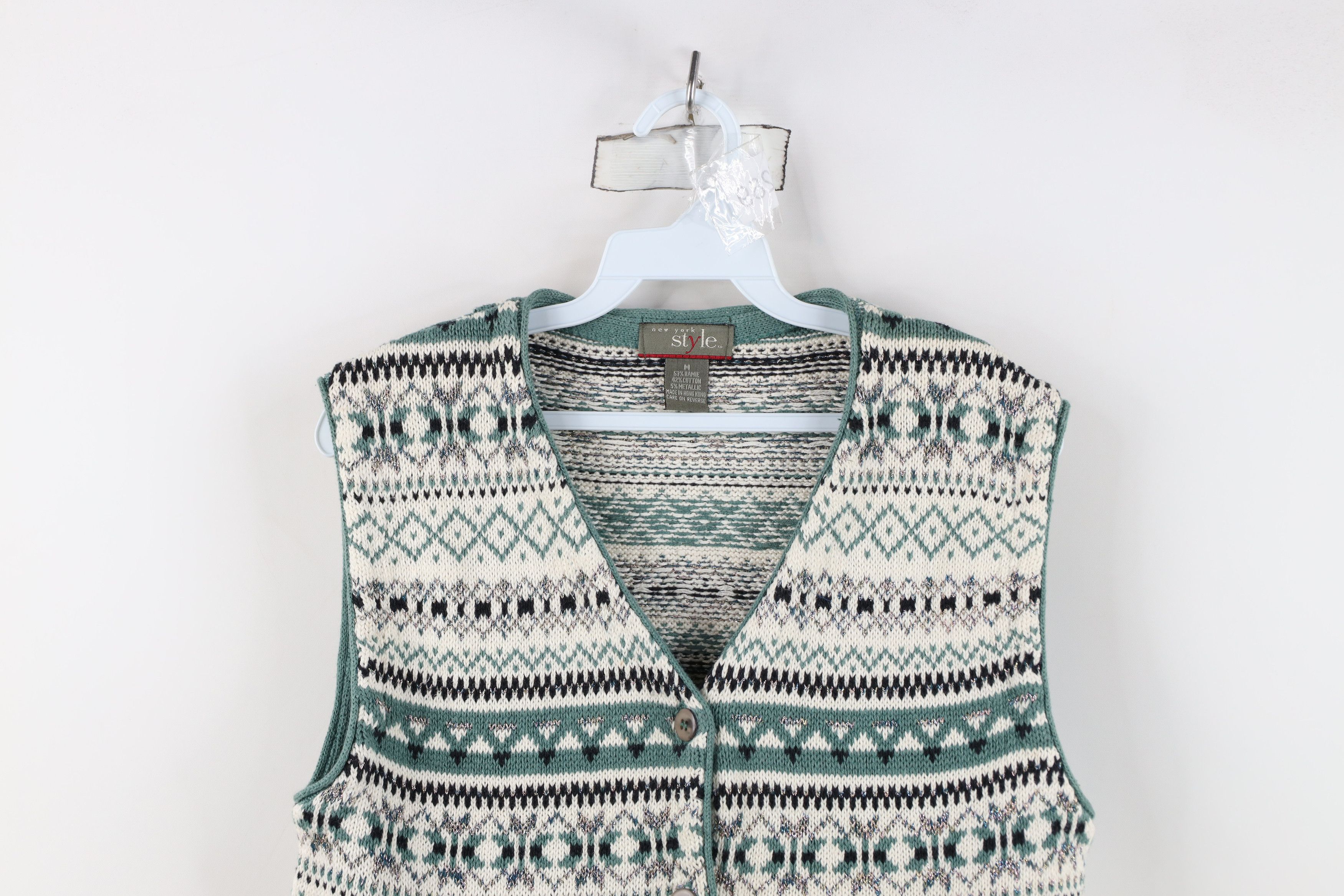 Vintage Vintage 90s Streetwear Metallic Knit Cardigan Sweater Vest Size M / US 6-8 / IT 42-44 - 2 Thumbnail