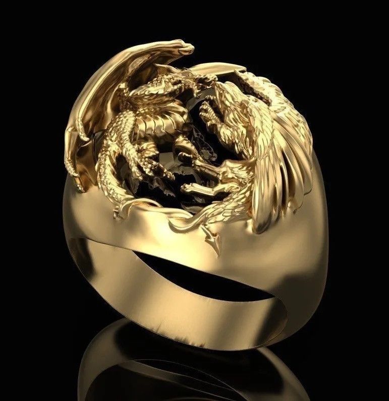 Jewelry × Vintage Personality Domineering Dragon Phoenix Ring Size ONE SIZE - 4 Thumbnail