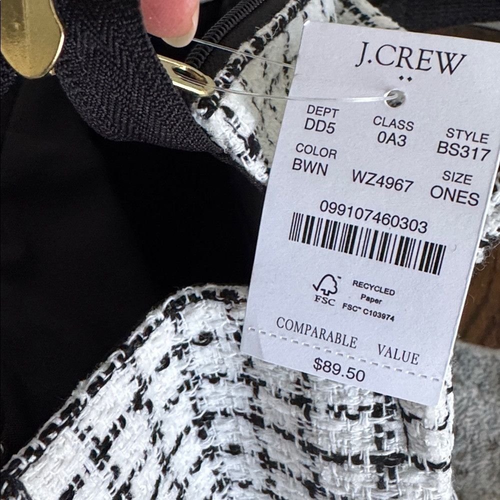 J.Crew J. Crew black & white check tweed mini tote handbag. NWT. Size ONE SIZE - 8 Thumbnail