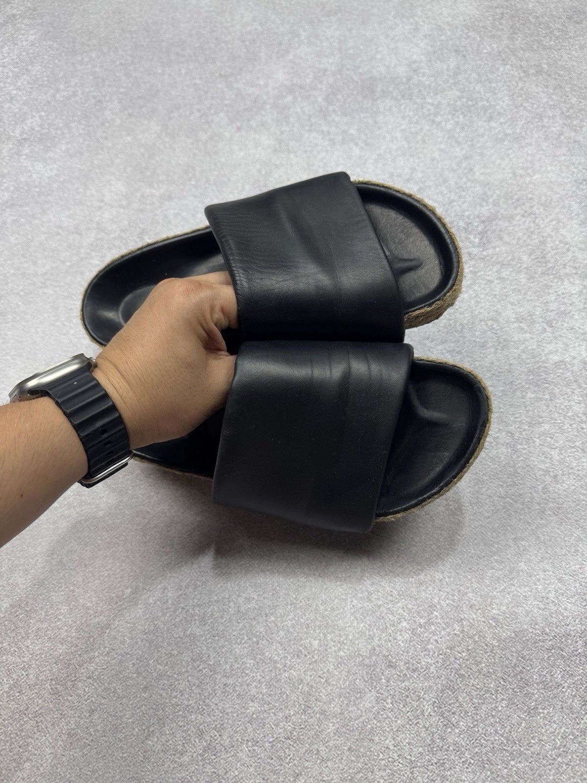 Celine Celine Black Leather Flat Sandals Espadrille Slides Woman Size US 7.5 / IT 37.5 - 13 Thumbnail