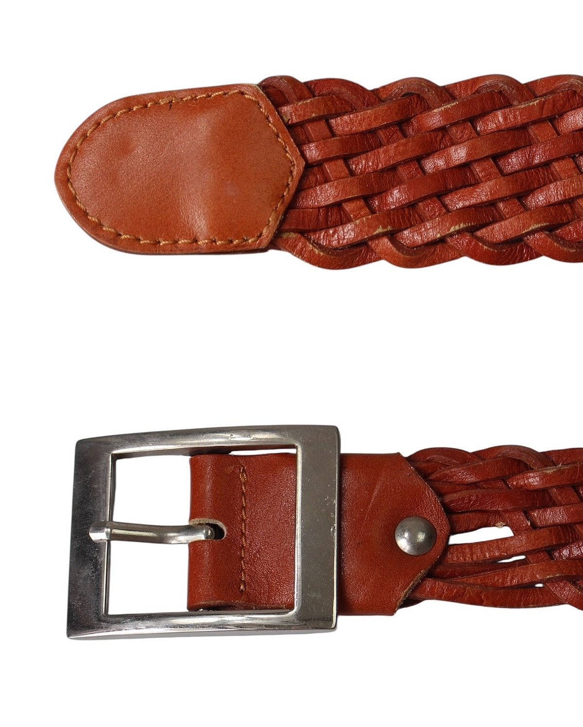 Vintage 2000S JAPANESE MADE HANDWOVEN LEATHER BELT REDDISH BROWN Size ONE SIZE - 4 Thumbnail