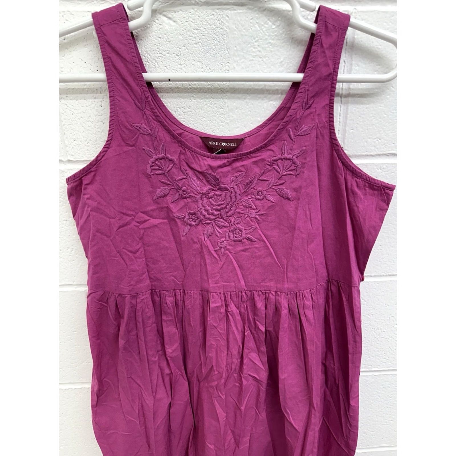 Vintage April Cornell Sundress Cotton Tank Magenta Pink Embroidered Women’s Medium Size M / US 6-8 / IT 42-44 - 2 Thumbnail