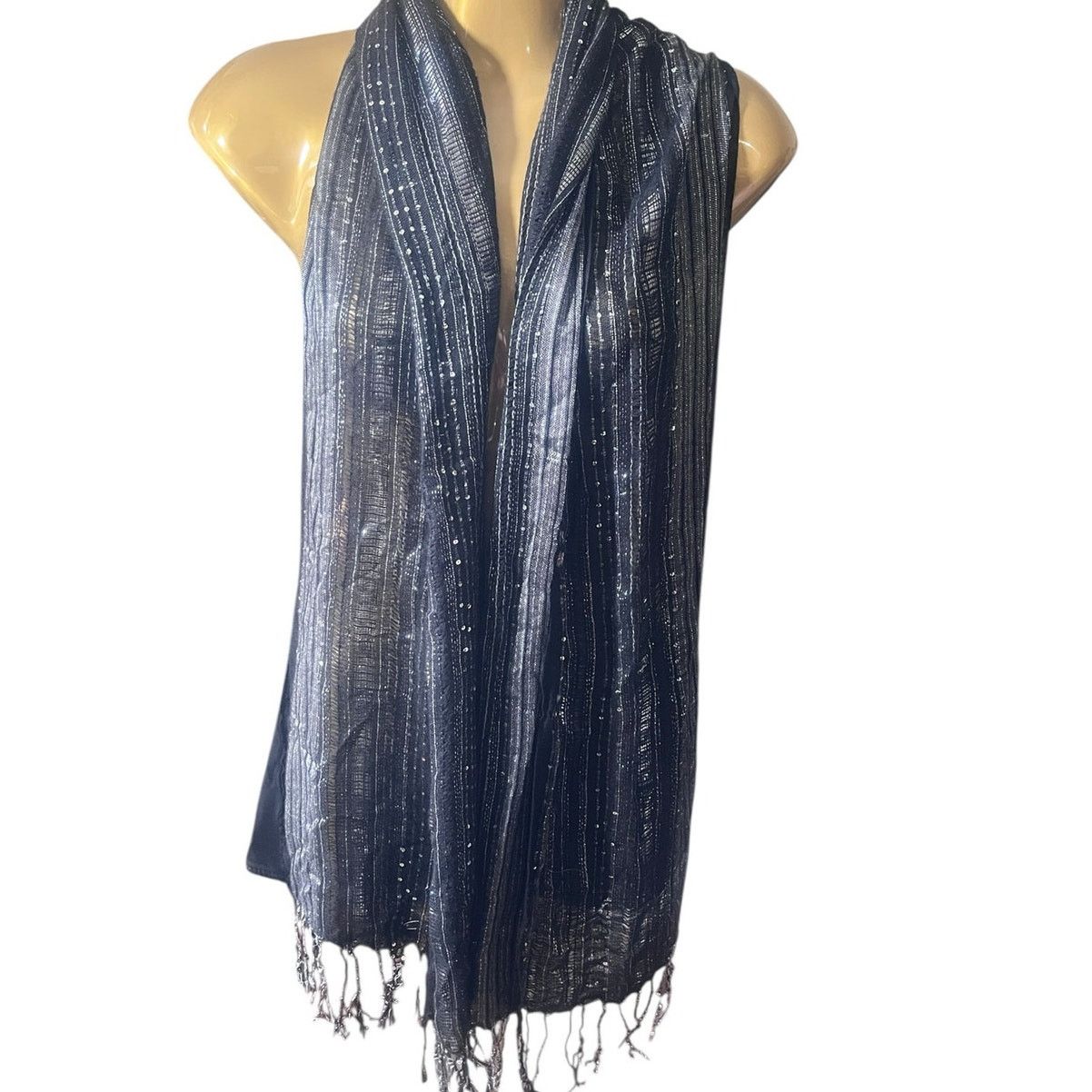 Other Black Shawl Sheer Vest With Silver Threads & Sequins Fringe Size XL / US 12-14 / IT 48-50 - 7 Thumbnail