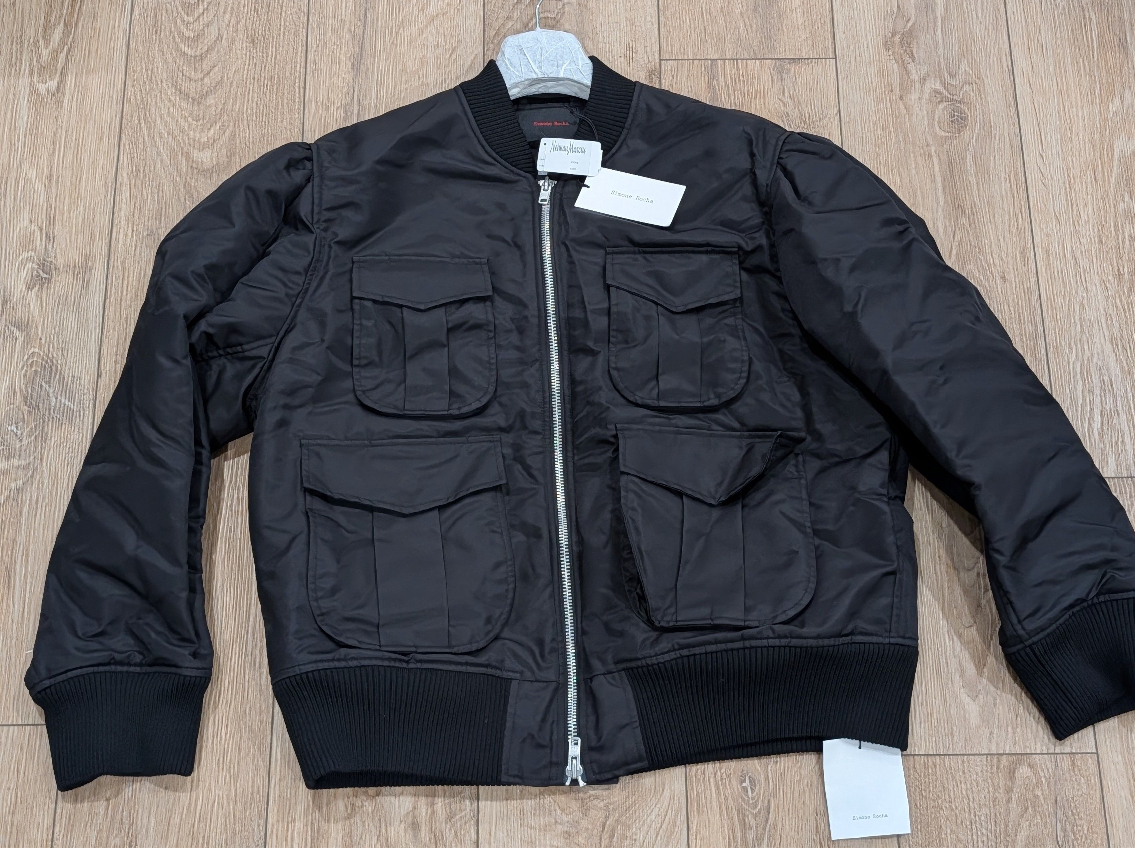 SIMONE ROCHA Oversized Pocket Satin Bomber Jacket Black XL