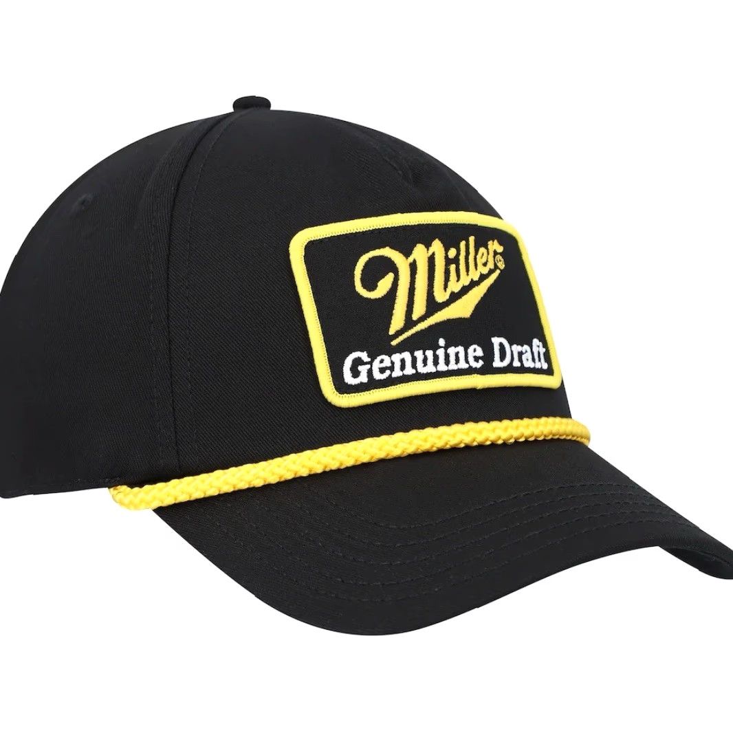American Needle Miller Genuine Draft Hat Cap Snap Back Rope Trucker Patch MGD Beer Black Gold Size ONE SIZE - 3 Thumbnail