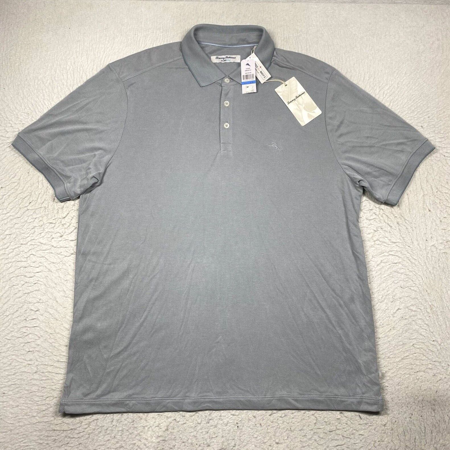 image of Tommy Bahama Island Zone Polo Shirt Menns XL Iced Slate Short Sleeve Marlin in White, Men's