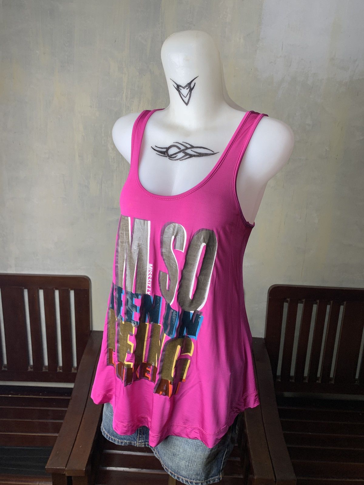 Miss Sixty Miss Sixty Italy Shiny Glossy Words Print Lace Back Tank Top Size S / US 4 / IT 40 - 2 Thumbnail