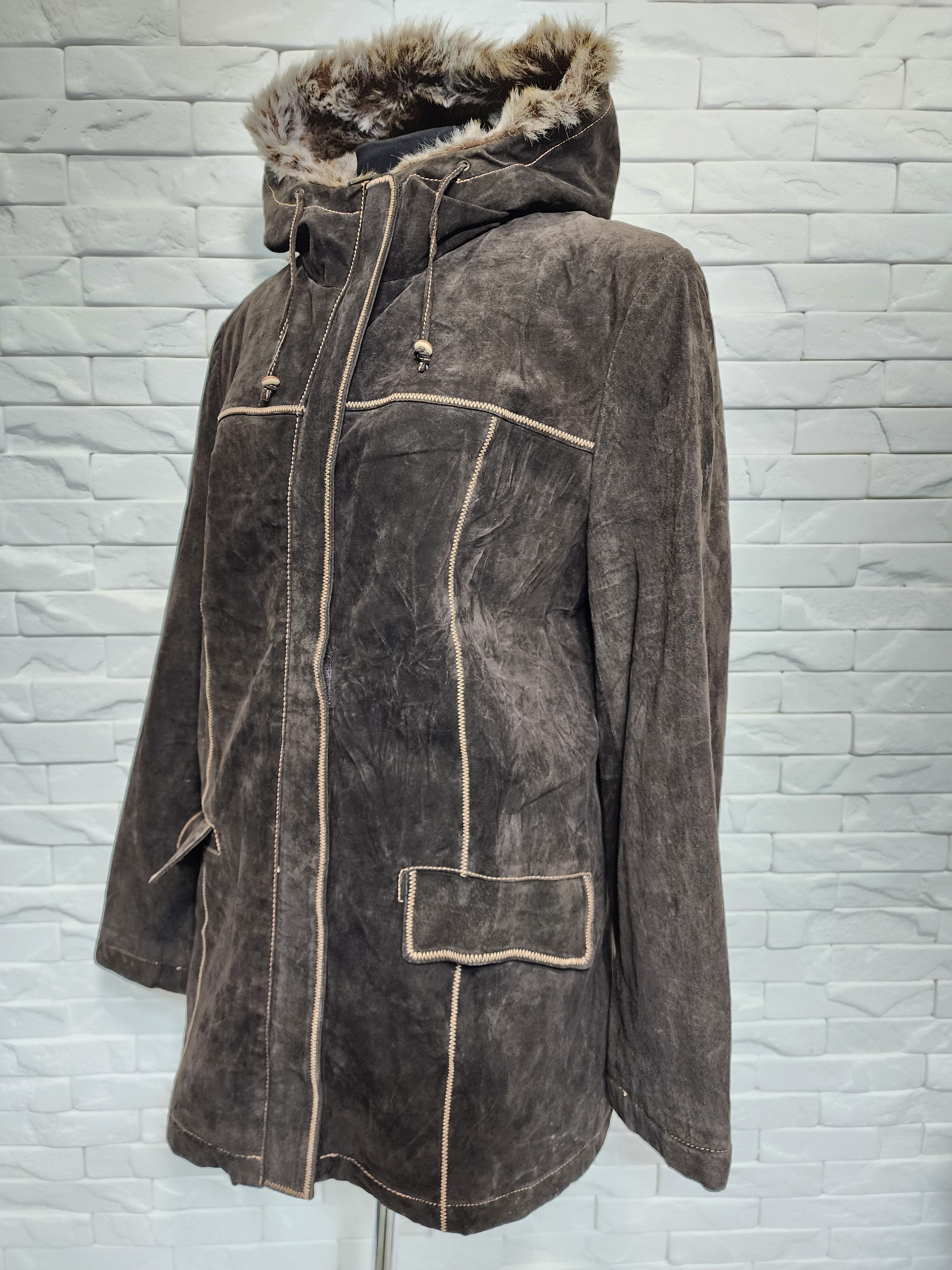 Genuine Leather Brown Suede Leather Jacket: Classic Hooded Design Size XL / US 12-14 / IT 48-50 - 2 Thumbnail