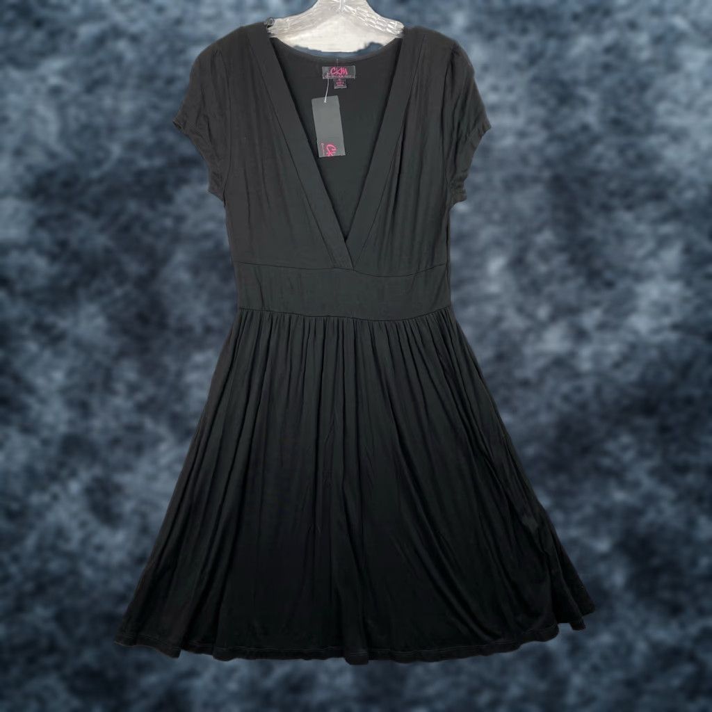 Vintage VINTAGE Caroline Morgan CKM Dress XL Black Deep V Neck Knit Cruise Beach Swing ALine NWT Size XL / US 12-14 / IT 48-50 - 1 Thumbnail