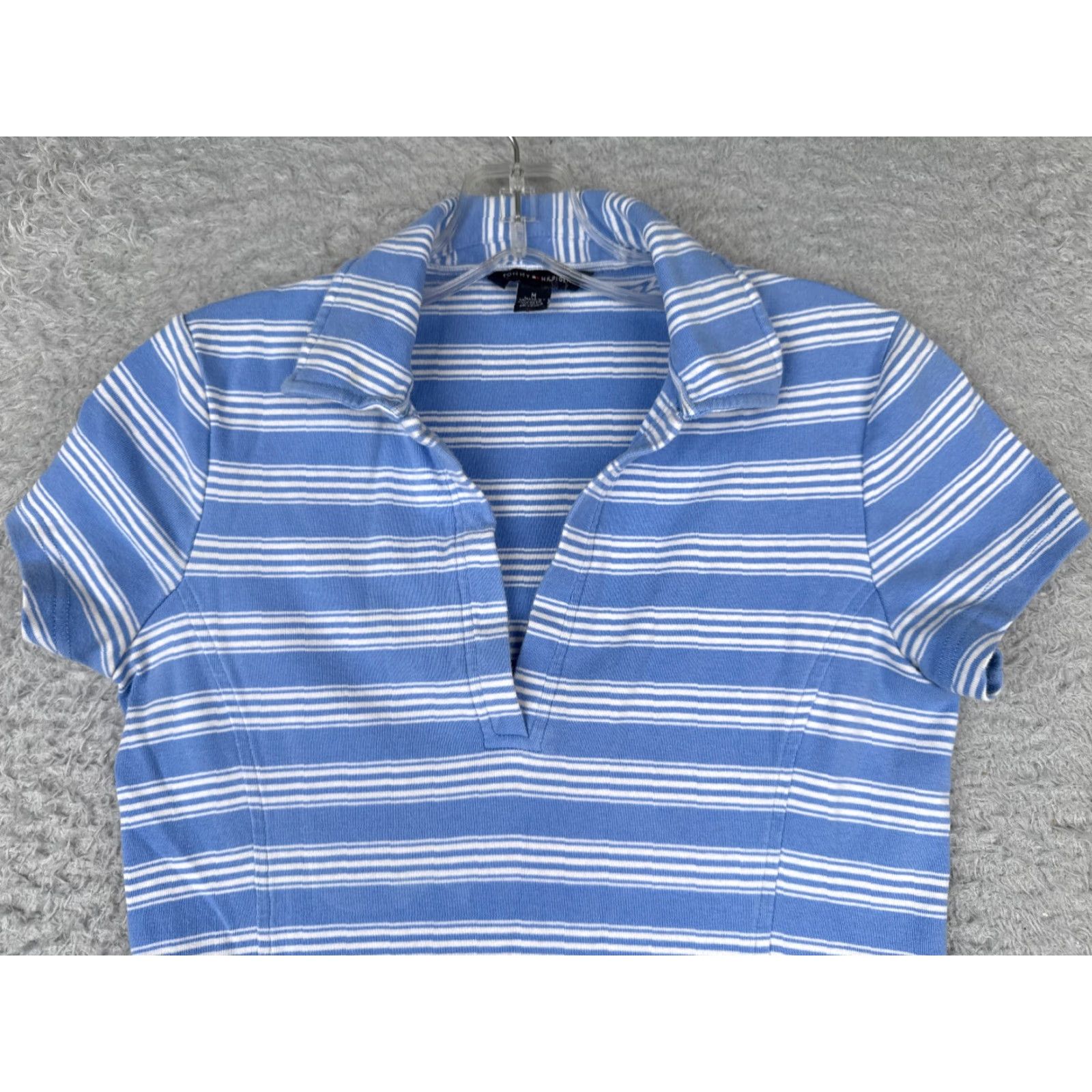 Tommy Hilfiger Tommy Hilfiger Polo Shirt Juniors Medium Blue Stripe Cotton Blend Short Sleeve Size M / US 6-8 / IT 42-44 - 4 Thumbnail