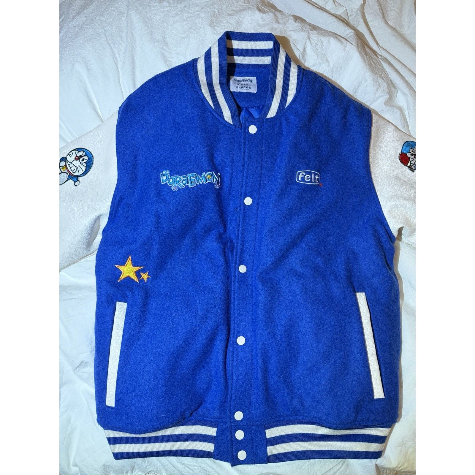 Felt Doraemon Varsity Jacket Blue White Leather X-Large, Men's (Size Xl) — image 2 of 5
