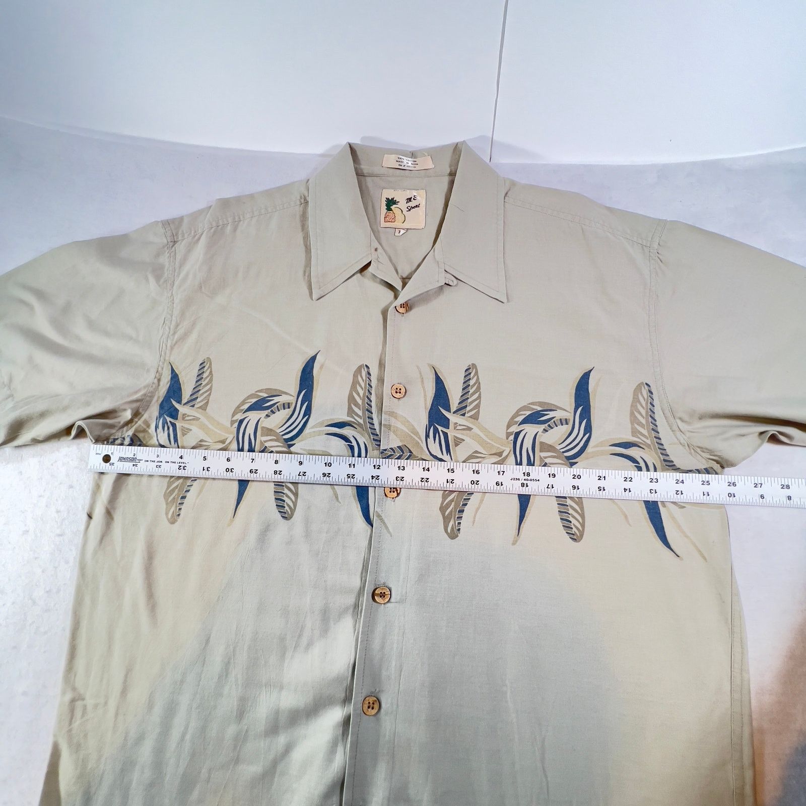 M.E. Sport Button Shirt M.E. Sport Mens XL Tan Slate Blue Floral Print Size US XL / EU 56 / 4 - 6 Thumbnail