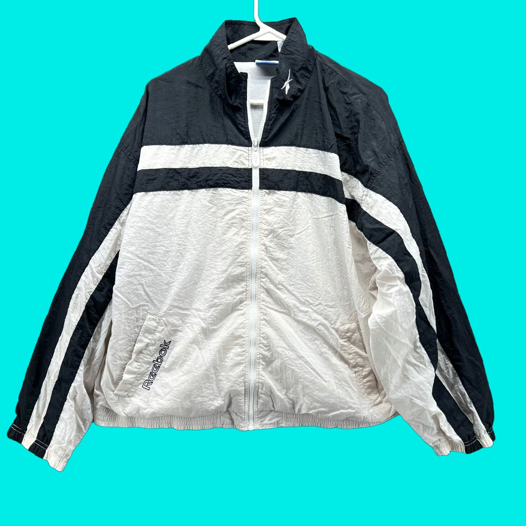 Reebok VINTAGE Reebok Jacket Mens XL Black White Full Zip Windbreaker Bomber 90s Track Size US XL / EU 56 / 4 - 1 Thumbnail