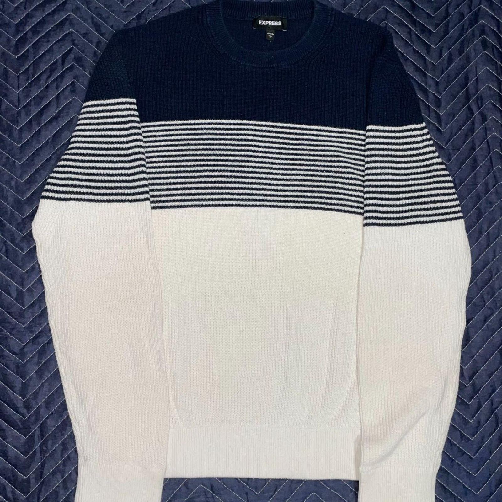 Express Express (Mens) Striped Crew Neck Sweater Size US L / EU 52-54 / 3 - 3 Thumbnail
