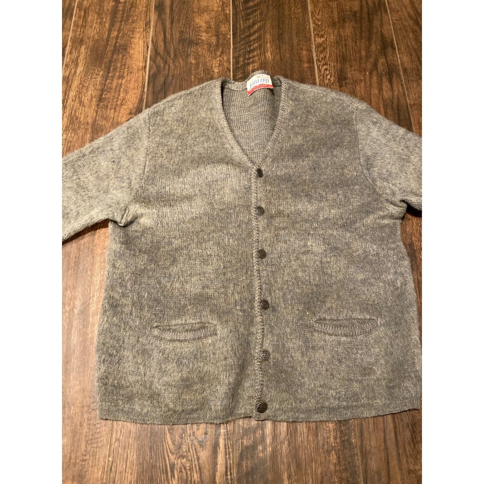 Jantzen VINTAGE Jantzen Cardigan Mohair Wool Blend XL Kurt Mens SIZE XL Gray Green FUZZY 1960s Size US XL / EU 56 / 4 - 3 Thumbnail