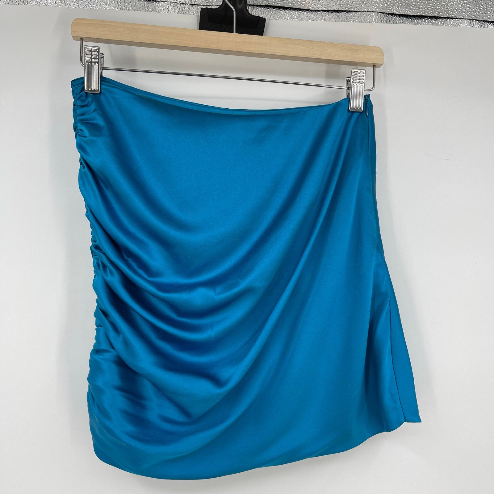 Other The Sei | Ruched Mini Skirt in Lake Teal Blue Silk 6 w/ Tags Size 28" / US 6 / IT 42 - 3 Thumbnail