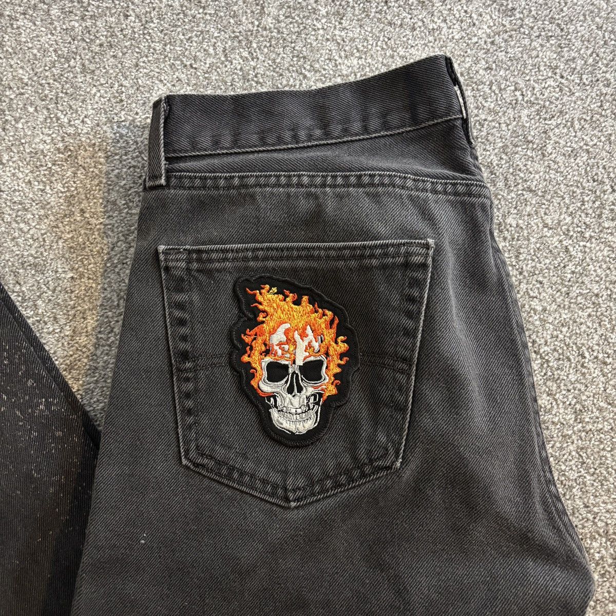 Affliction × Levi's × Vintage Crazy Y2K Levi’s 505 Skull Affliction Style Black Rave Pants Size US 34 / EU 50 - 2 Thumbnail