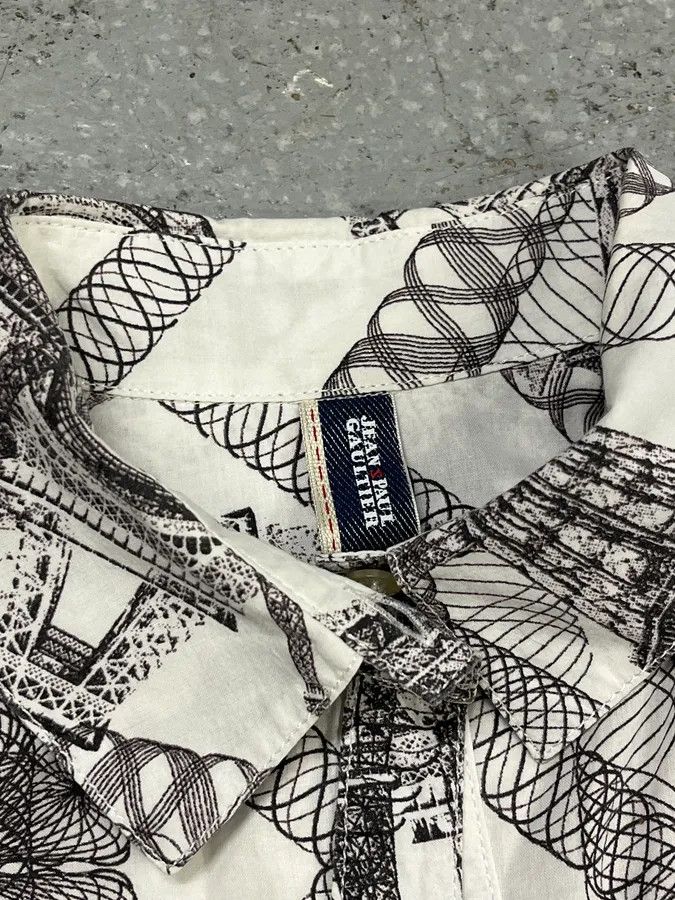 Designer × Jean Paul Gaultier × Vintage 2000s Jean Paul Gaultier Parisian Eiffel Tower Graphic White Shirt Size US S / EU 44-46 / 1 - 8 Thumbnail