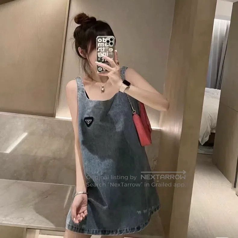 Prada Prada Blue logo denim A-shaped suspender dress Size XS / US 0-2 / IT 36-38 - 6 Thumbnail