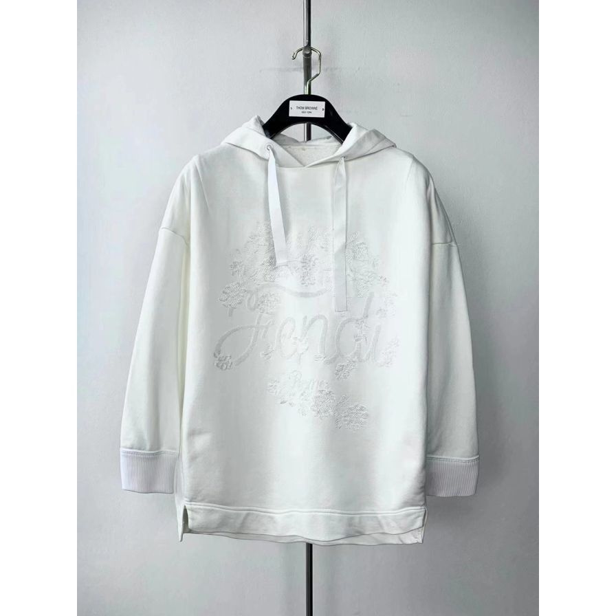 Fendi Fendi Womens White Embroidered Logo Hoodie Sweatshirt Cotton Size XS / US 0-2 / IT 36-38 - 1 Thumbnail