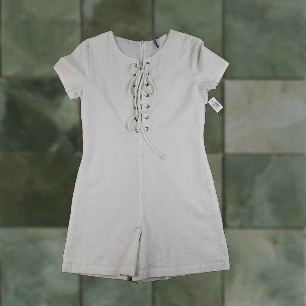 Staud Staud Romper Womens Medium White Arabella Short Jumpsuit Zip Laced The Size 32" / US 10 / IT 46 - 1 Thumbnail