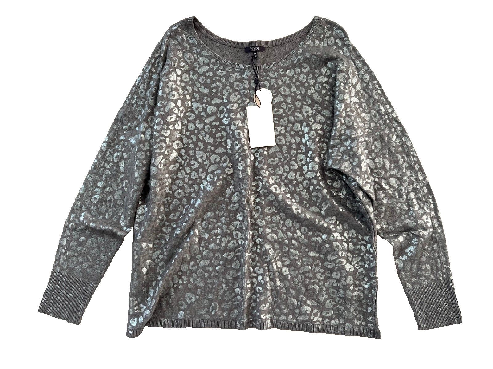 NYDJ NYDJ Metallic Cheetah Sweater Overcast Grey ( L ) Size L / US 10 / IT 46 - 2 Thumbnail