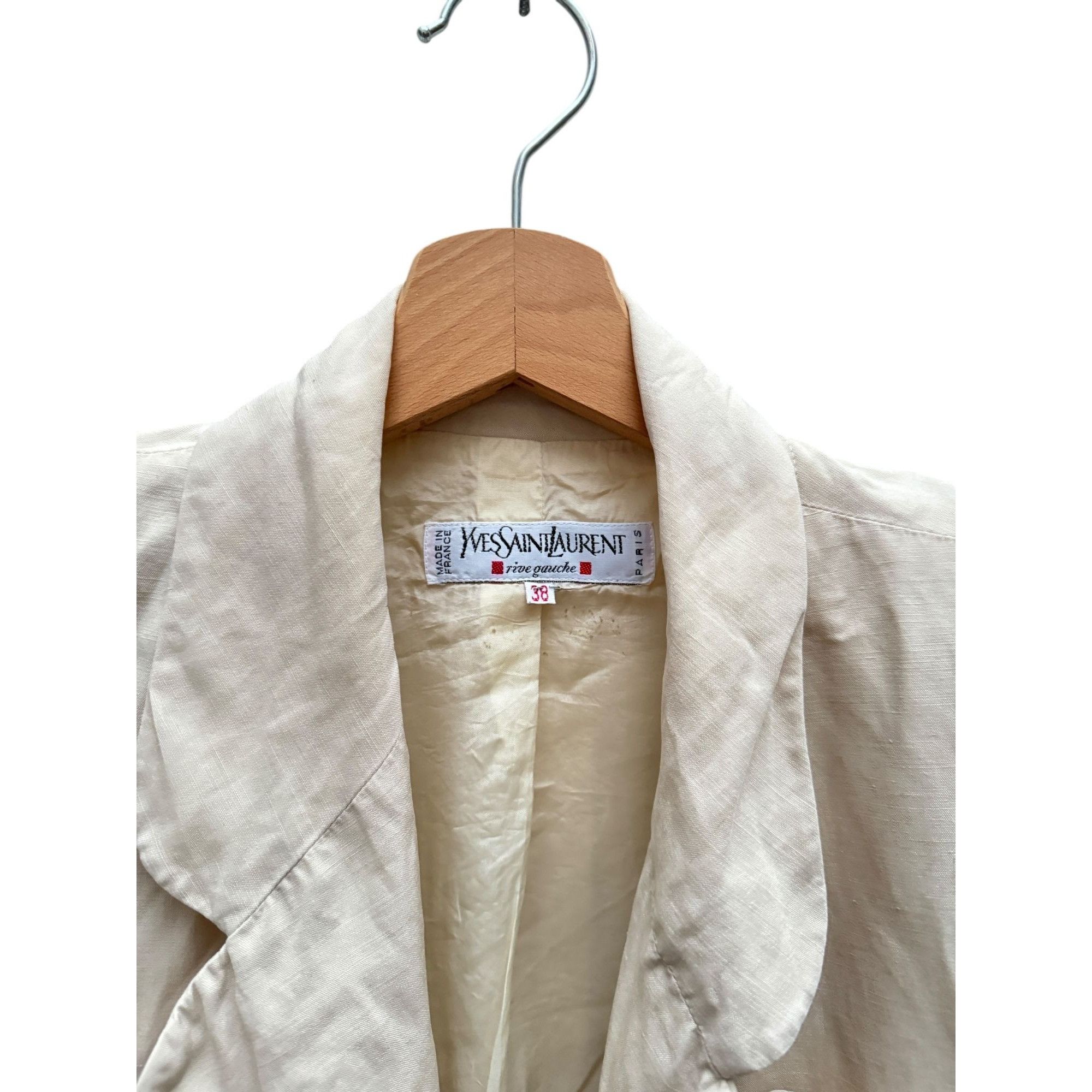 Yves Saint Laurent 1980s Beige Linen Blazer Jacket Size M / US 6-8 / IT 42-44 - 6 Thumbnail
