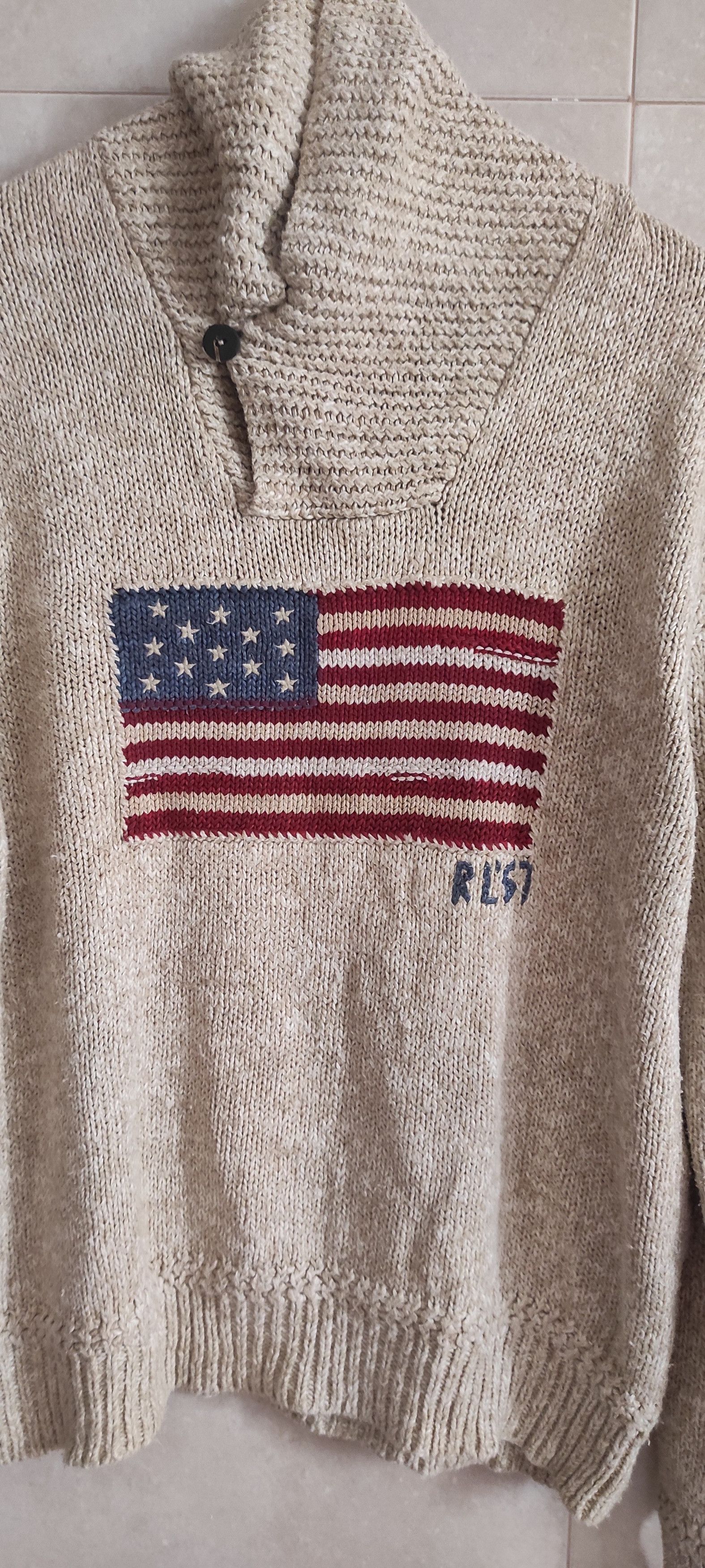 Polo Ralph Lauren × Vintage Vintage Polo Ralph Lauren American Flag RL 67 Knit Sweater Size US L / EU 52-54 / 3 - 3 Thumbnail