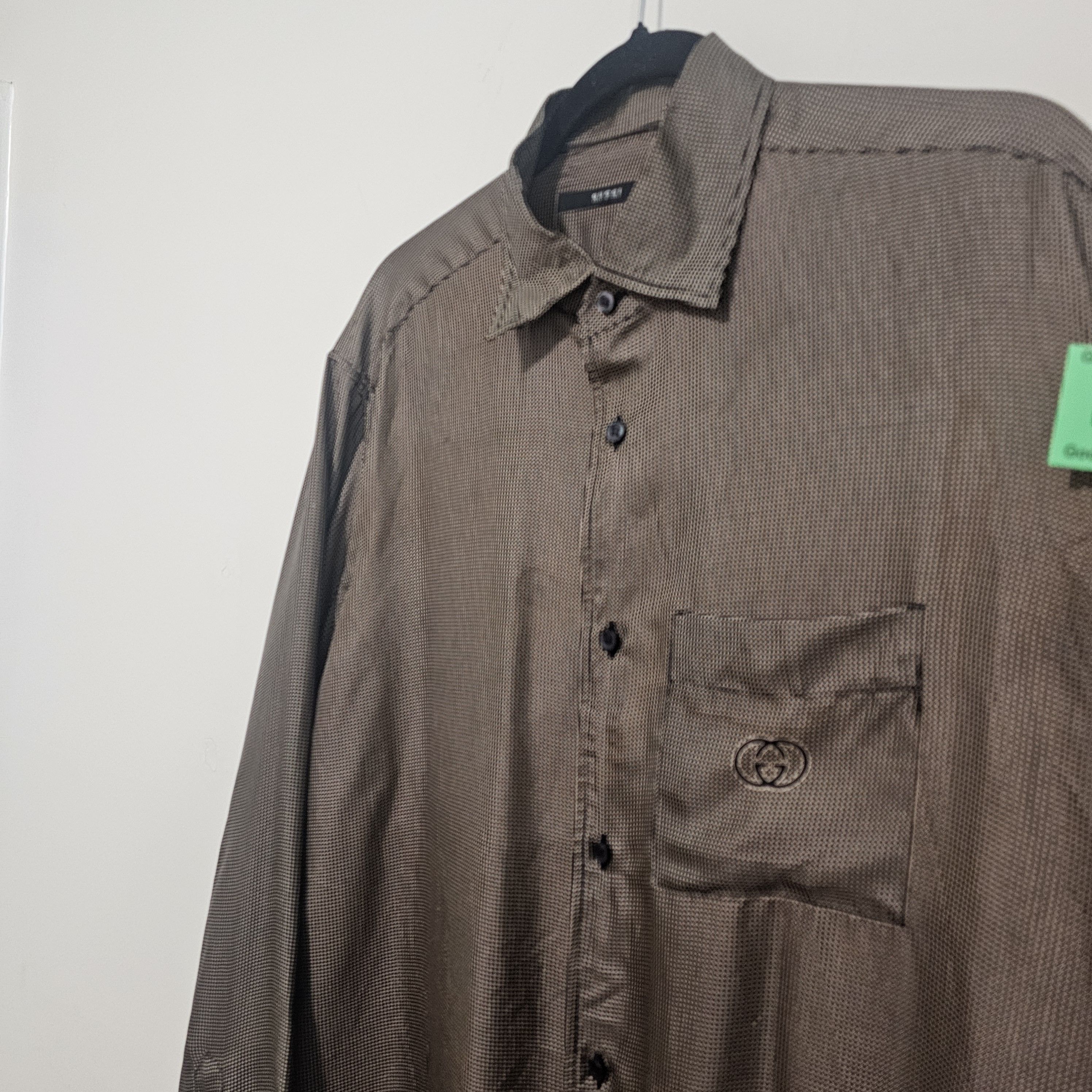 Gucci Gucci Mens Silk Button Down Shirt 43 Brown Micro Dot Logo Size US S / EU 44-46 / 1 - 4 Thumbnail