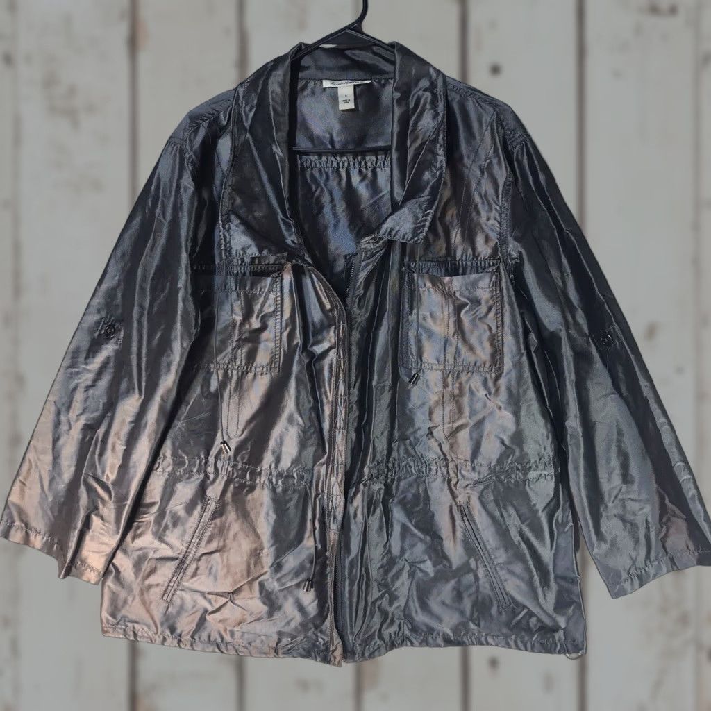 Kenneth Cole Kenneth Cole Shiny Silver Polyester Full Zip Lightweight Jacket Womens Size S Size S / US 4 / IT 40 - 1 Thumbnail